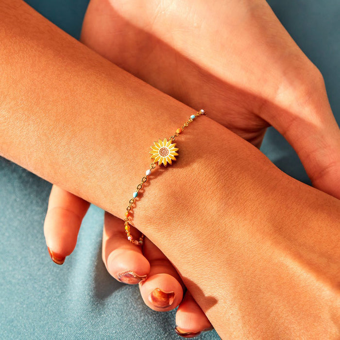 Sunflower Shape 18K Gold-Plated Bead Bracelet-One Size-Fancey Boutique