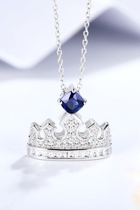 Zircon Lab-Grown Sapphire Crown Shape Pendant Necklace-One Size-Fancey Boutique