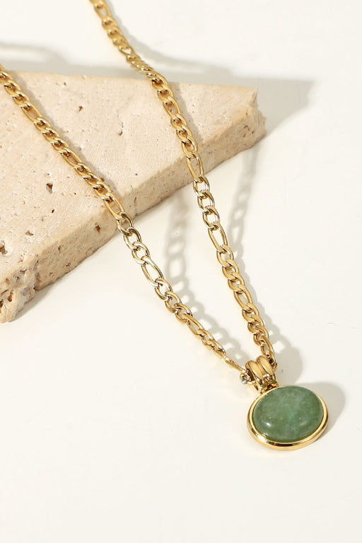 Inlaid Stone Round Pendant Chain Necklace-Fancey Boutique