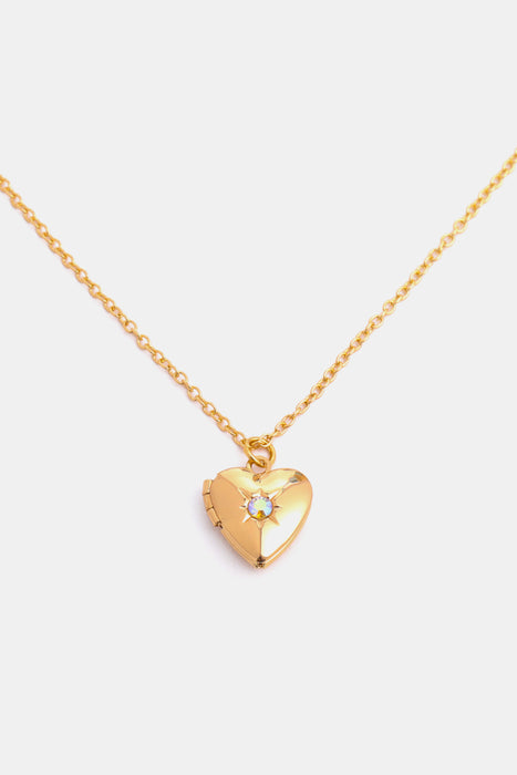 Zircon Heart Shape 14K Gold-Plated Pendant Necklace-One Size-Fancey Boutique