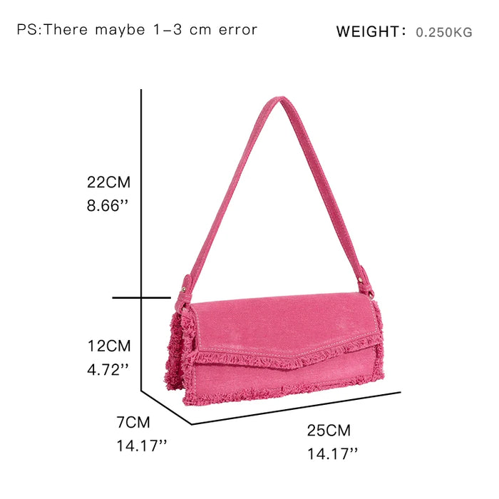 Pink Fringe Women's Canvas Underarm Shoulder Bag Small Flap Over Clutch Handbag Unique Single Sling Purse-Fancey Boutique