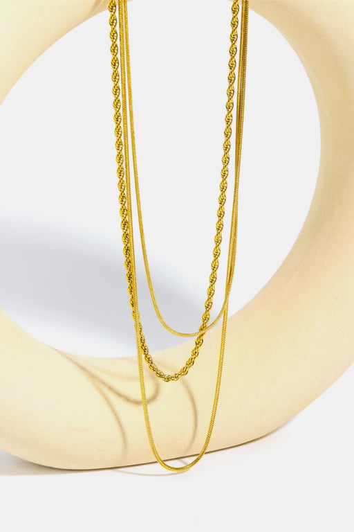 Stainless Steel 18K Gold-Plated Triple Layer Necklace-One Size-Fancey Boutique