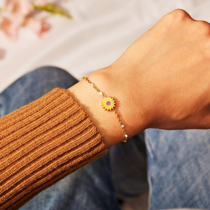 Sunflower Shape 18K Gold-Plated Bead Bracelet-One Size-Fancey Boutique