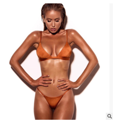 Color-Orange-Women Split Solid Color Bikini Swimsuit Sexy Bikini-Fancey Boutique