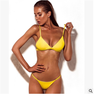 Color-Yellow-Women Split Solid Color Bikini Swimsuit Sexy Bikini-Fancey Boutique