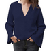Color-Navy Blue-Autumn Solid Color Pullover Sweater Women Office V-neck Plus Size Loose Sweater-Fancey Boutique
