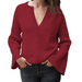 Color-Burgundy-Autumn Solid Color Pullover Sweater Women Office V-neck Plus Size Loose Sweater-Fancey Boutique