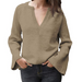 Color-Khaki-Autumn Solid Color Pullover Sweater Women Office V-neck Plus Size Loose Sweater-Fancey Boutique