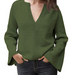 Color-Army Green-Autumn Solid Color Pullover Sweater Women Office V-neck Plus Size Loose Sweater-Fancey Boutique