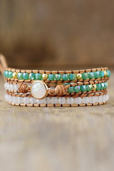 Crystal & Opal Triple-Layered Beaded Bracelet-One Size-Fancey Boutique