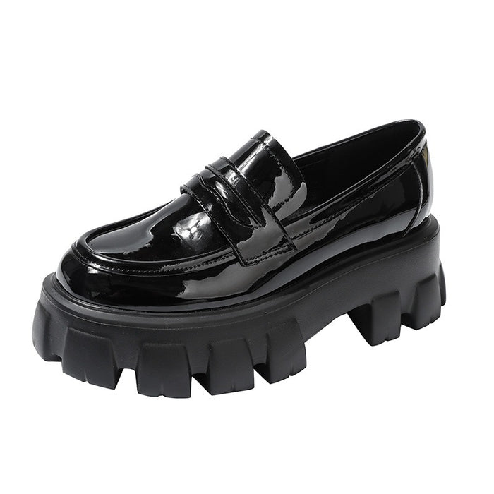 British style punk platform shoes slip-on loafers fashion small leather shoes women-Fancey Boutique