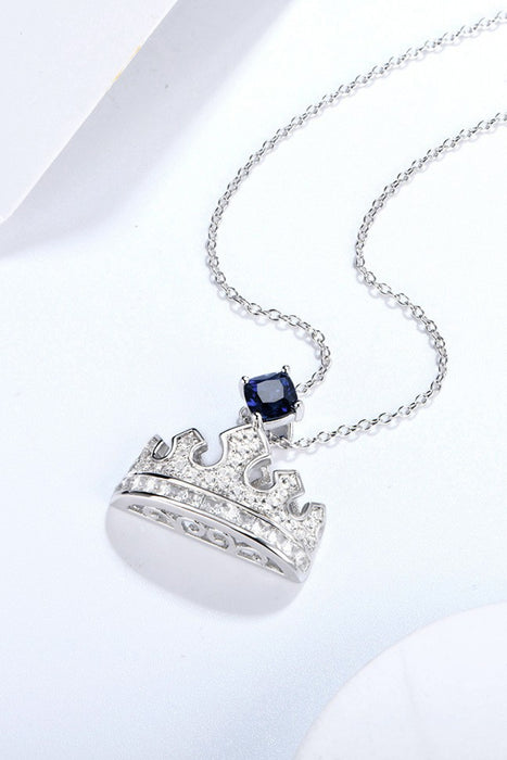 Zircon Lab-Grown Sapphire Crown Shape Pendant Necklace-One Size-Fancey Boutique