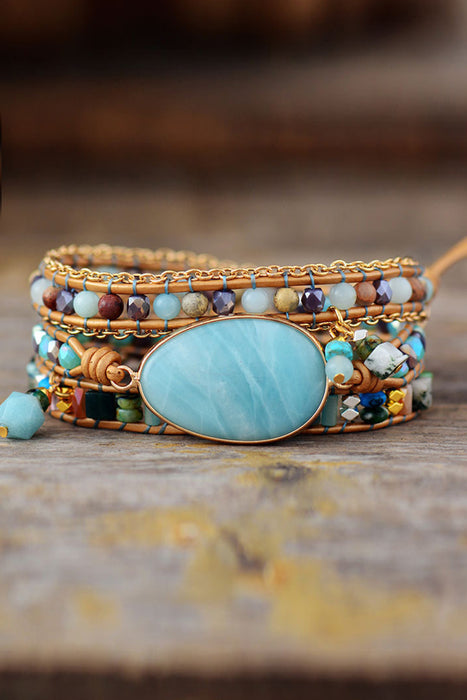 Handmade Natural Stone Beaded Triple Layer Bracelet-One Size-Fancey Boutique