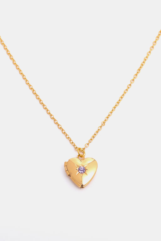 Zircon Heart Shape 14K Gold-Plated Pendant Necklace-One Size-Fancey Boutique