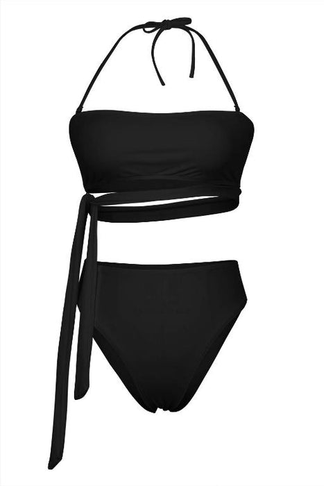 Color-Black-Bandeau Bikini High Wiast Set Swimsuit Women Bandage Swimwear Women Sports Bathing Off Shoulder Two Pieces Set Biquini-Fancey Boutique