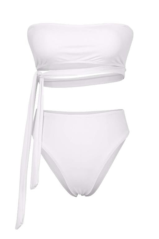 Color-White-Bandeau Bikini High Wiast Set Swimsuit Women Bandage Swimwear Women Sports Bathing Off Shoulder Two Pieces Set Biquini-Fancey Boutique