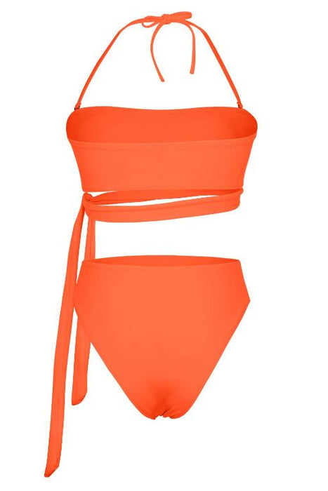 Color-Orange-Bandeau Bikini High Wiast Set Swimsuit Women Bandage Swimwear Women Sports Bathing Off Shoulder Two Pieces Set Biquini-Fancey Boutique