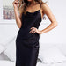 Sexy Solid Color Artificial Silk Slim Dress Banquet Strap Dress-Black-Fancey Boutique
