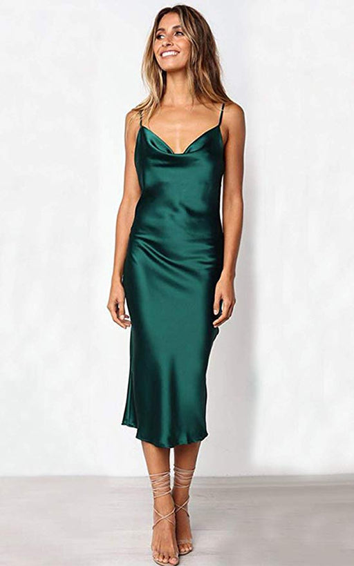 Sexy Solid Color Artificial Silk Slim Dress Banquet Strap Dress-Fancey Boutique