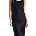 Sexy Solid Color Artificial Silk Slim Dress Banquet Strap Dress-Navy Blue-Fancey Boutique