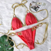 Color-Coral Red-Golden Bandage Sexy Halter Bikini Crystal Diamond Swimsuit-Fancey Boutique