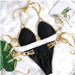Color-Black-Golden Bandage Sexy Halter Bikini Crystal Diamond Swimsuit-Fancey Boutique