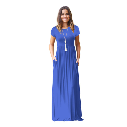 Color-Blue-Women Clothing Popular Short Sleeve Crew Neck Casual Pocket High Quality Dress Maxi Dress-Fancey Boutique