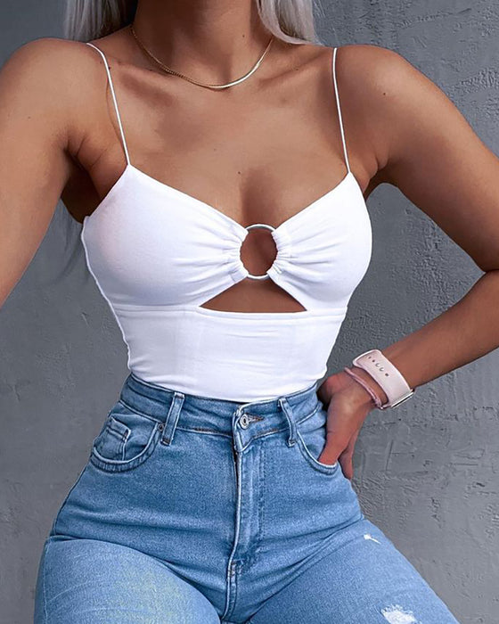 Color-White-Summer Women White Hollow out Camisole Top-Fancey Boutique