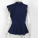 Color-Navy Blue-Women Clothing Sleeveless Ruffled Casual Chiffon Shirt Women Top-Fancey Boutique