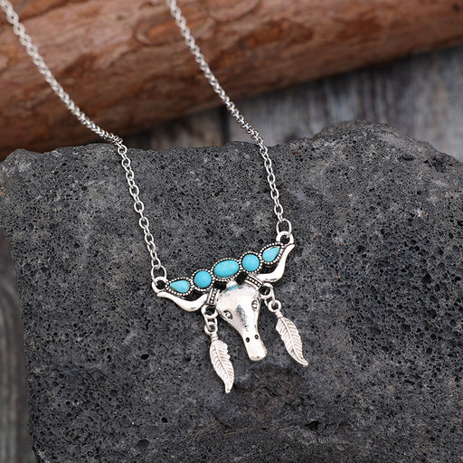 Artificial Turquoise Cow Shape Necklace-One Size-Fancey Boutique