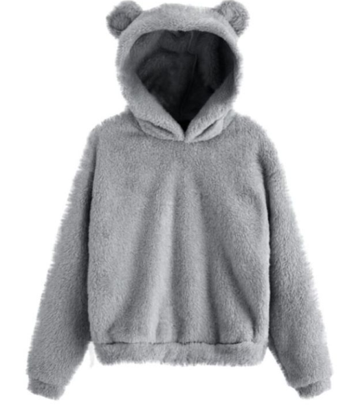 Color-Gray Gray-Autumn Winter Fluffy Rabbit Ears Hooded Warm Plus size-Fancey Boutique