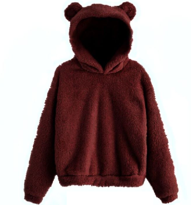 Color-Burgundy-Autumn Winter Fluffy Rabbit Ears Hooded Warm Plus size-Fancey Boutique