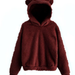 Color-Burgundy-Autumn Winter Fluffy Rabbit Ears Hooded Warm Plus size-Fancey Boutique