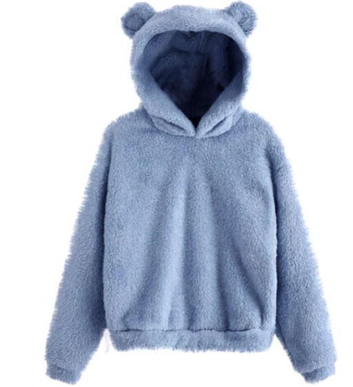 Color-Blue-Autumn Winter Fluffy Rabbit Ears Hooded Warm Plus size-Fancey Boutique