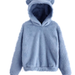 Color-Blue-Autumn Winter Fluffy Rabbit Ears Hooded Warm Plus size-Fancey Boutique