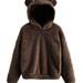 Color-Brown-Autumn Winter Fluffy Rabbit Ears Hooded Warm Plus size-Fancey Boutique