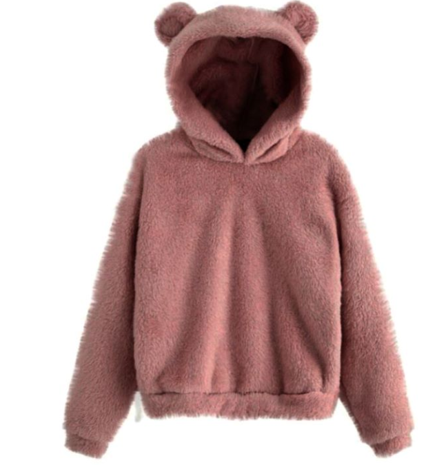 Color-Pink-2-Autumn Winter Fluffy Rabbit Ears Hooded Warm Plus size-Fancey Boutique
