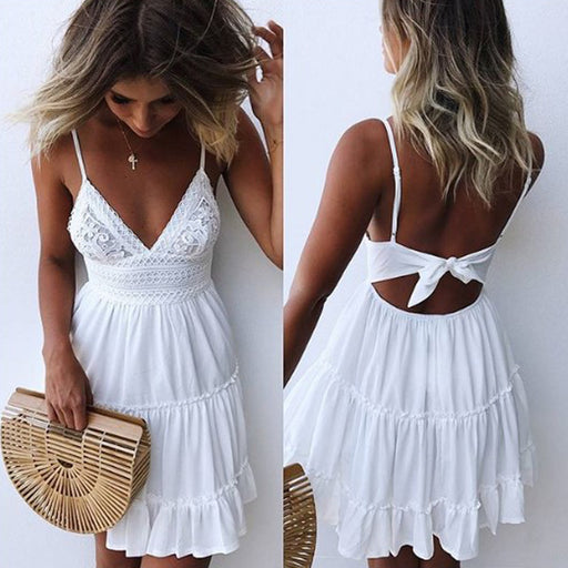 Dress Sexy Lace Sling Stitching Women Clothes-White-Fancey Boutique