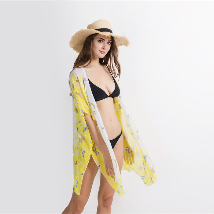 Small Butterfly Pattern Beach Swimming Bikini Cardigan-Fancey Boutique