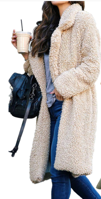 Color-Light Apricot-Autumn Winter Long Sleeve Collared Women Plush Top Large Coat Plus size-Fancey Boutique