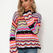 Color-Black-Autumn Winter New Stitching Knitwear Loose Color Rainbow round Neck Striped Sweater for Women-Fancey Boutique