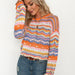 Color-Orange-Autumn Winter New Stitching Knitwear Loose Color Rainbow round Neck Striped Sweater for Women-Fancey Boutique