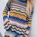 Color-Blue-Autumn Winter New Stitching Knitwear Loose Color Rainbow round Neck Striped Sweater for Women-Fancey Boutique