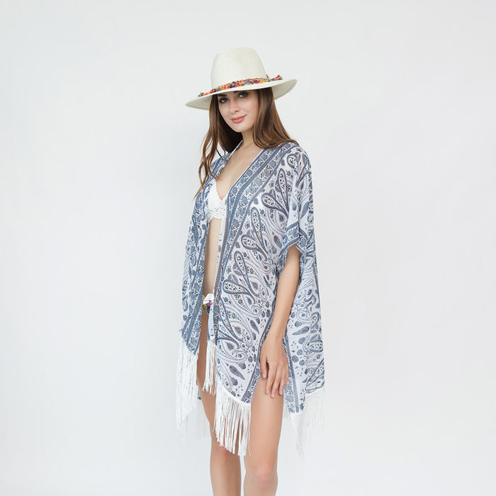 Dark Paisley Travel Sun Proof All Matching Cardigan Beach Cover Up-Fancey Boutique