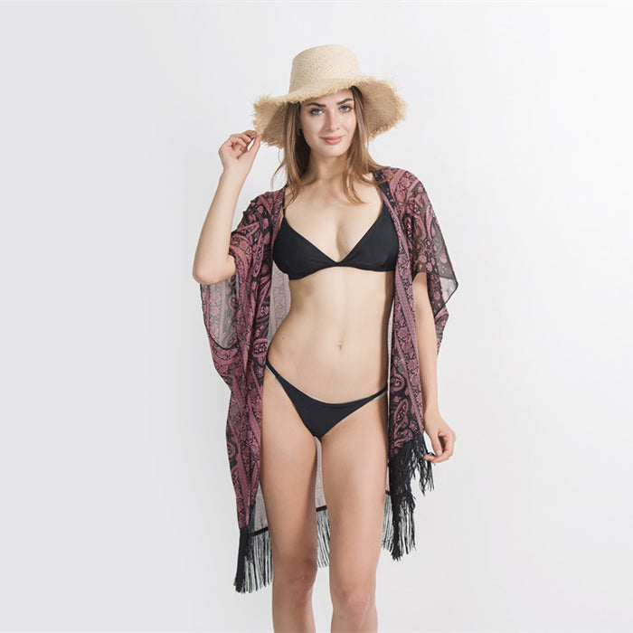 Dark Paisley Travel Sun Proof All Matching Cardigan Beach Cover Up-Fancey Boutique