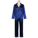 Color-Blue-Pajamas Women Spring Summer Imitation Silk Long Sleeve Ice Silk Cardigan Suit plus Size Thin Homewear-Fancey Boutique