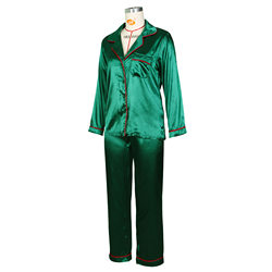 Color-Green-Pajamas Women Spring Summer Imitation Silk Long Sleeve Ice Silk Cardigan Suit plus Size Thin Homewear-Fancey Boutique