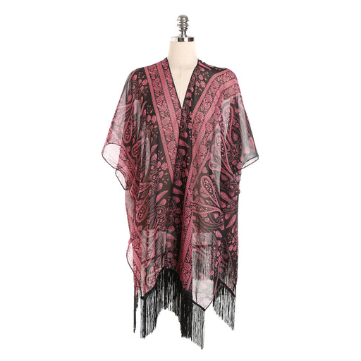 Dark Paisley Travel Sun Proof All Matching Cardigan Beach Cover Up-Red-Fancey Boutique