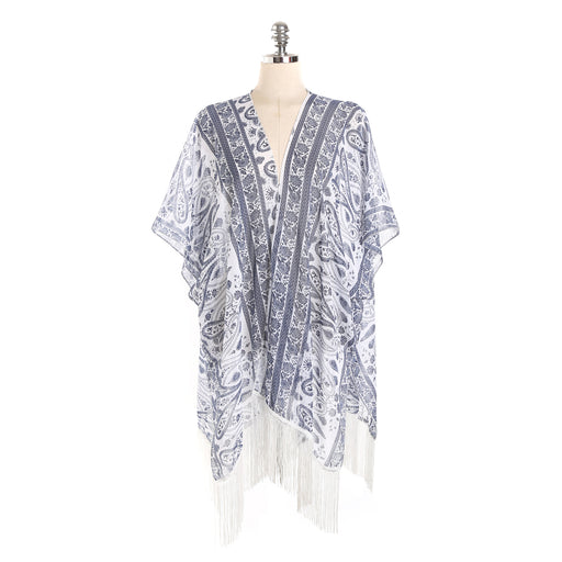 Dark Paisley Travel Sun Proof All Matching Cardigan Beach Cover Up-White-Fancey Boutique