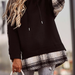 Color-Black-Winter Hipsters Women Clothing Niche Design Plaid Stitching Pullover Long Sleeve round Neck Hooded for Women-Fancey Boutique